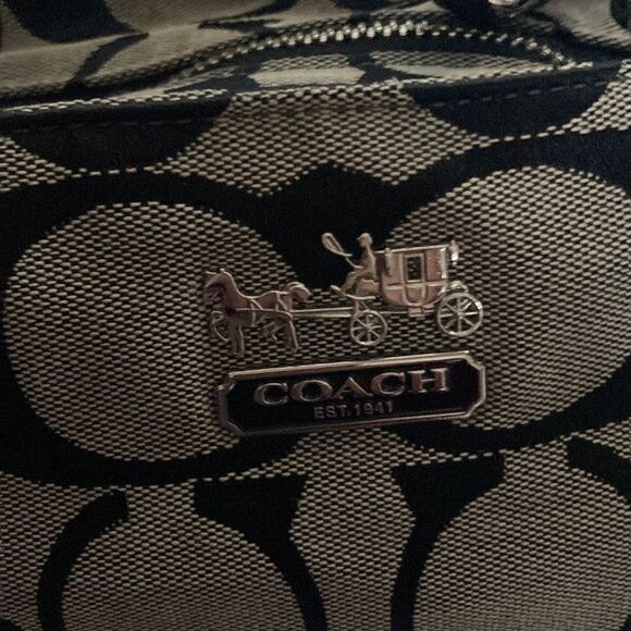 COACH Signature Classic Canvas & Leather Handbag 18738 Gray & Black - Picture 3 of 12